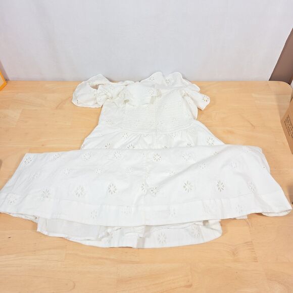 Forever That Girl Ruffled Eyelet Square-Neck Dress Women's Sz L Anthropologie - Picture 9 of 13